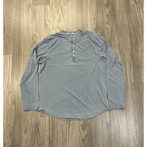 Buck Mason Mens Henley Shirt Mens Large Cotton Long Sleeve Blue Curved Hem